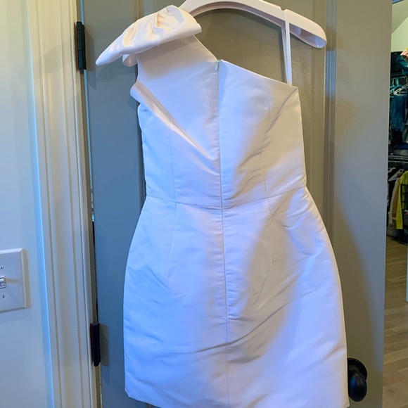 white silk one shoulder mini dress - Picture 5 of 7